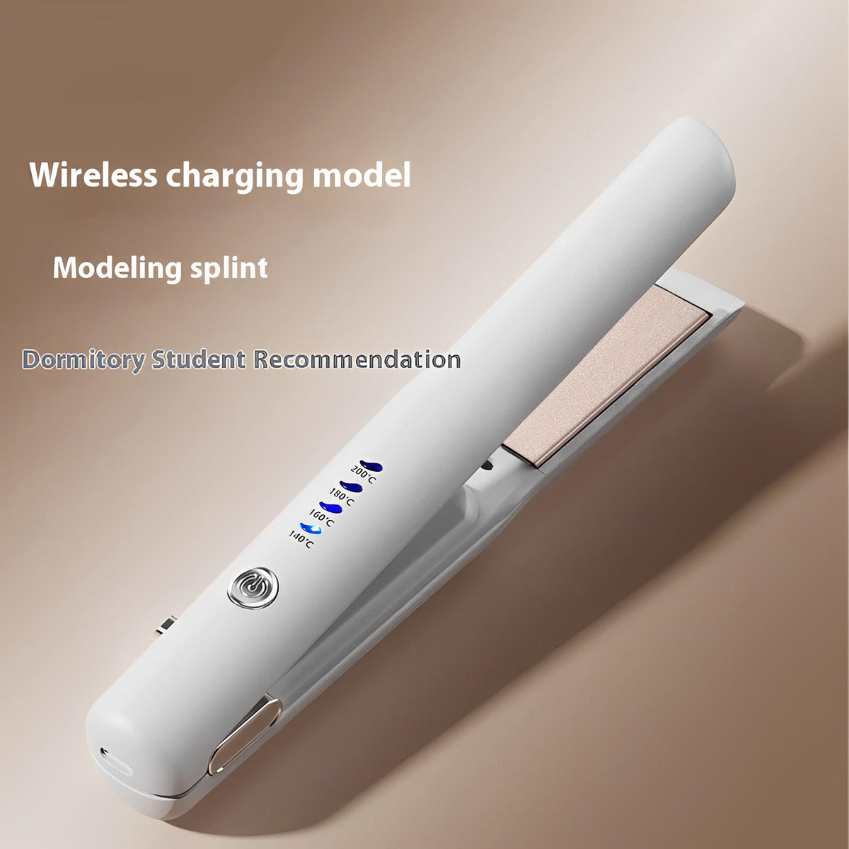 White Portable Wireless Hair Straightener with Adjustable Temperature