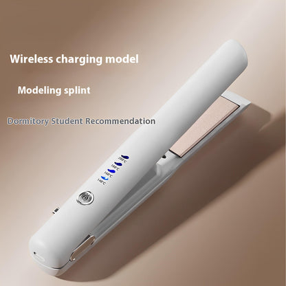 White Portable Wireless Hair Straightener with Adjustable Temperature